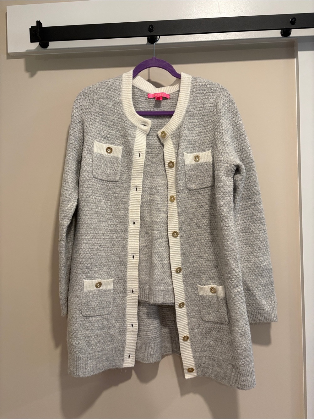 Lilly Pulitzer Gray and Cream Knit Cardigan